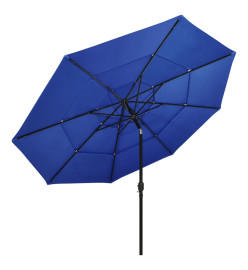 Parasol à 3 niveaux avec mât en aluminium Bleu azuré 3,5 m