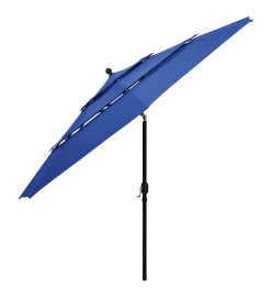 Parasol à 3 niveaux avec mât en aluminium Bleu azuré 3,5 m