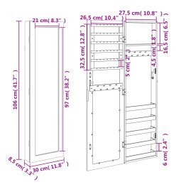 Armoire à bijoux avec miroir murale blanc 30x8,5x106 cm