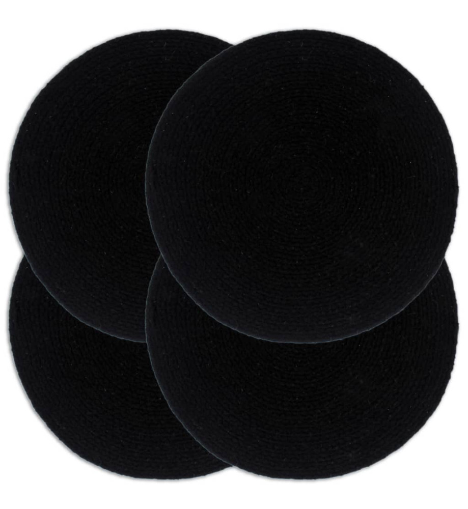 Napperons 4 pcs Noir Plain 38 cm Rond Coton