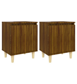 Tables de chevet pieds en bois 2 pcs Chêne marron 40x30x50 cm