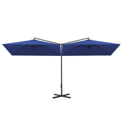 Parasol double avec mât en acier Bleu azuré 600x300 cm