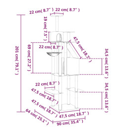 Arbre à chat avec griffoirs en sisal Crème 201 cm