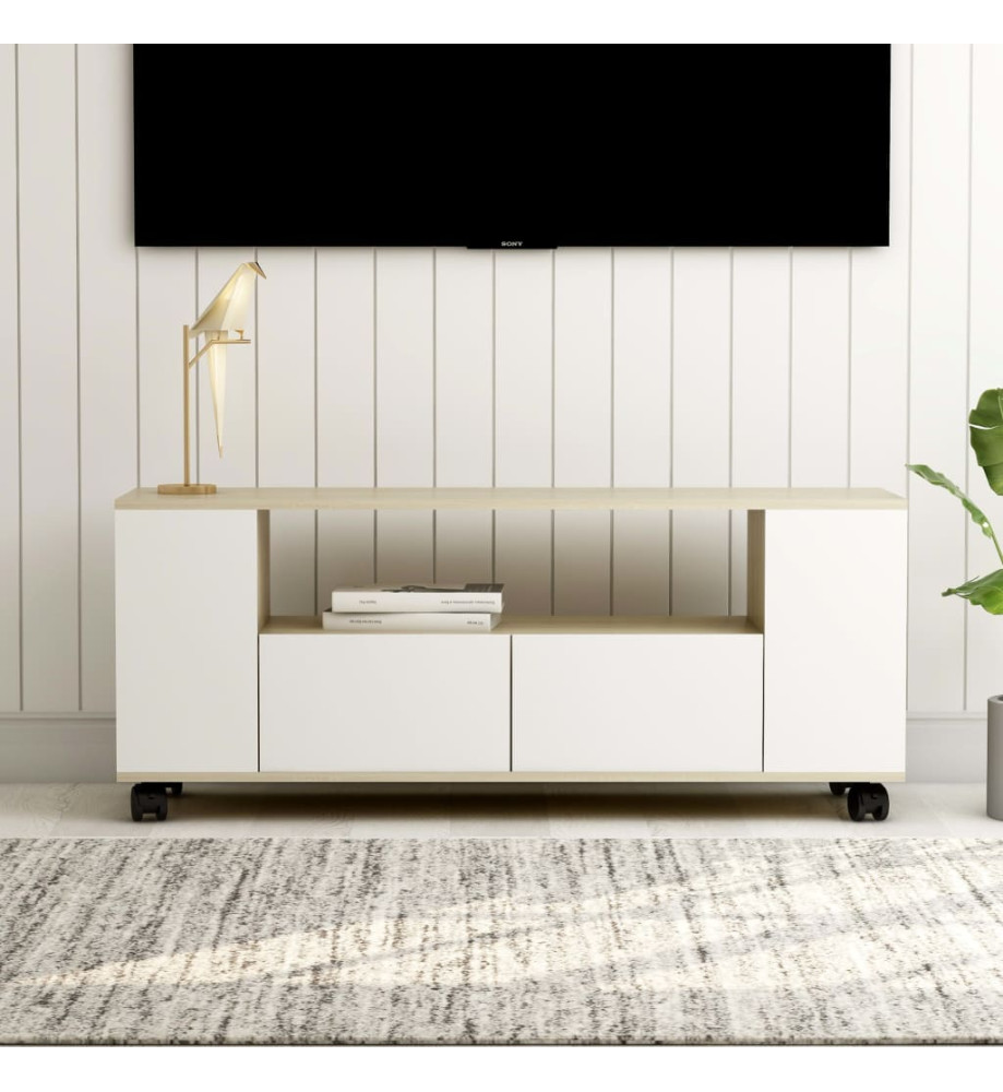 Meuble TV Blanc et chêne sonoma 120x35x48 cm Bois d'ingénierie