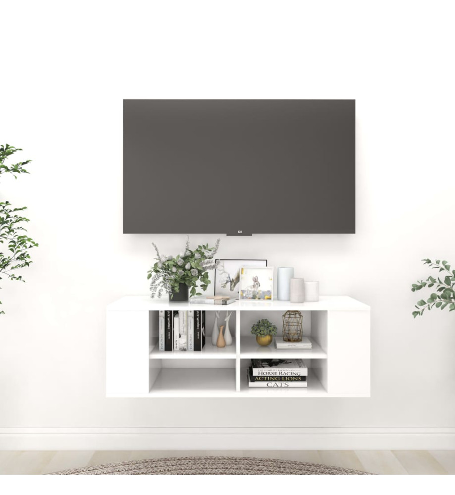 Meuble TV mural Blanc 102x35x35 cm Aggloméré