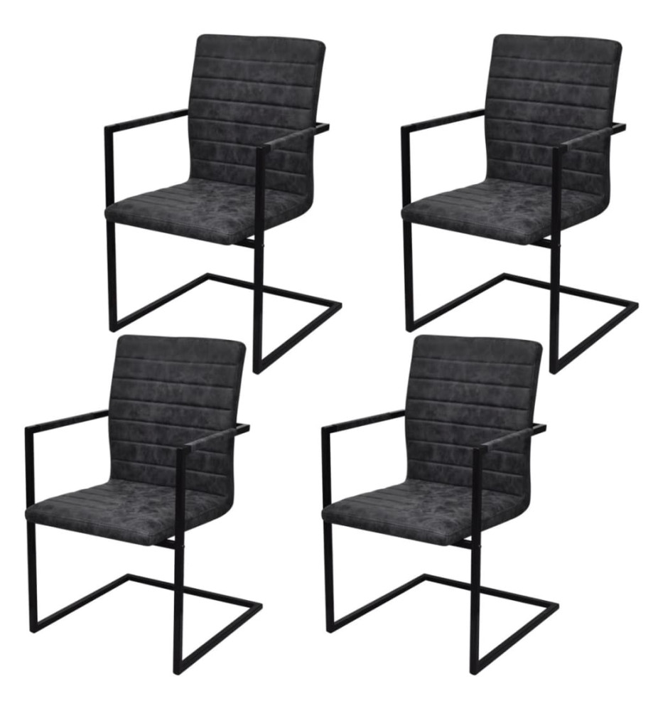 Chaises à manger cantilever lot de 4 noir similicuir