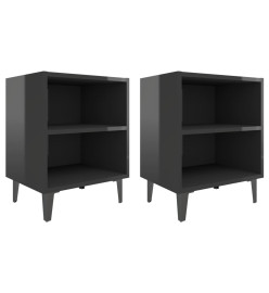 Tables de chevet pieds en métal 2 pcs Noir brillant 40x30x50 cm