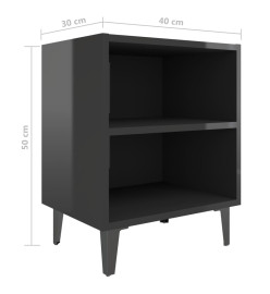 Tables de chevet pieds en métal 2 pcs Noir brillant 40x30x50 cm