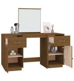 Ensemble de coiffeuse et miroir Marron miel Bois de pin solide