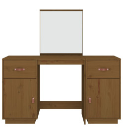 Ensemble de coiffeuse et miroir Marron miel Bois de pin solide