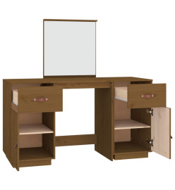 Ensemble de coiffeuse et miroir Marron miel Bois de pin solide