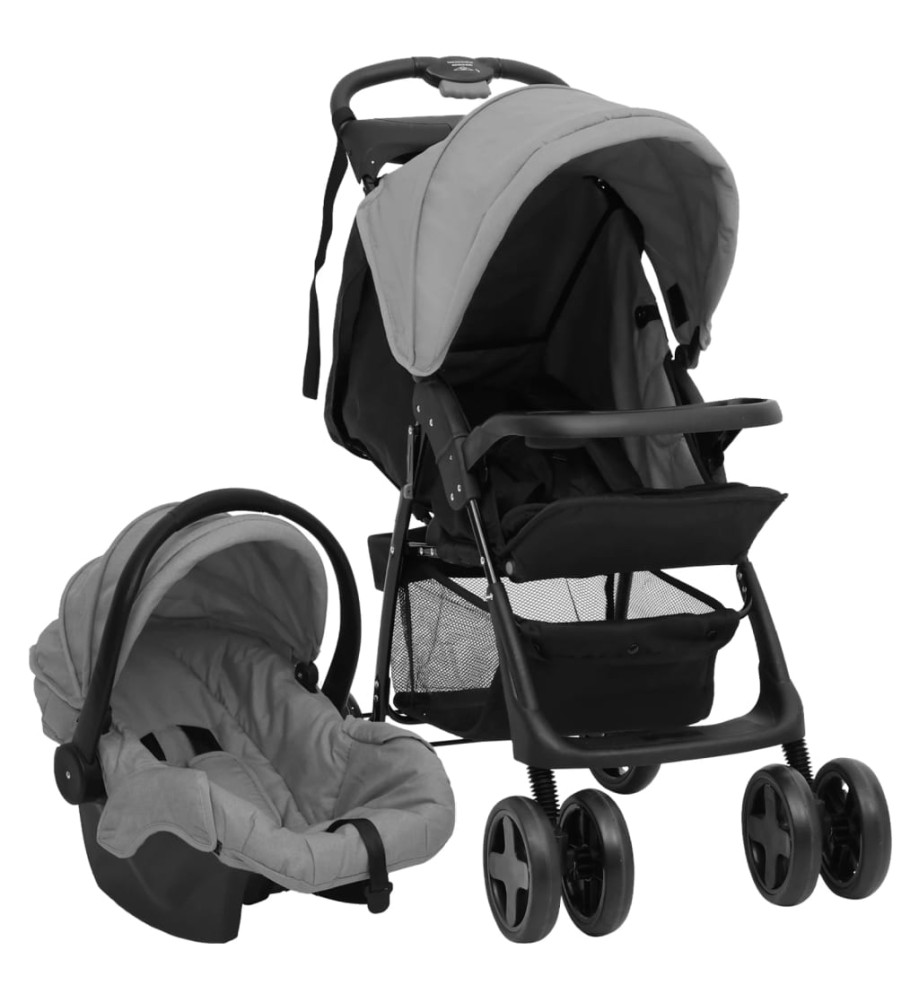 Poussette pour bébé 3-en-1 Gris clair et noir Acier