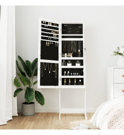 Armoire à bijoux avec miroir sur pied blanc 42x38x152 cm