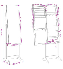 Armoire à bijoux avec miroir sur pied blanc 42x38x152 cm