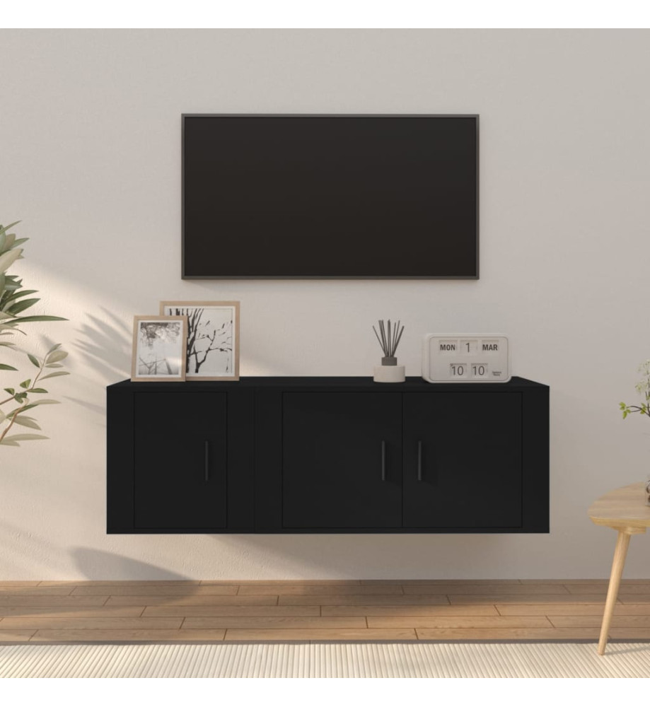 Ensemble de meubles TV 2 pcs noir bois d'ingénierie