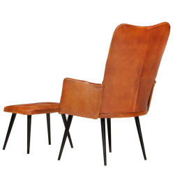 Chaise à oreilles avec repose-pied Brun roux Cuir véritable