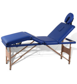 Table de massage pliable Bleu 4 zones avec cadre en bois