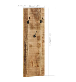 Porte-manteau mural 2 pcs Bois de manguier massif 36x110x3 cm