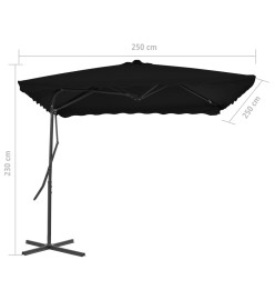 Parasol d'extérieur avec mât en acier Noir 250x250x230 cm