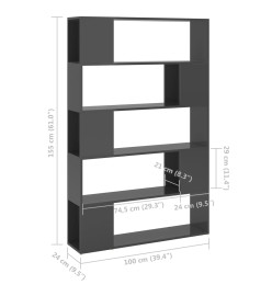 Bibliothèque/Séparateur de pièce Gris brillant Aggloméré