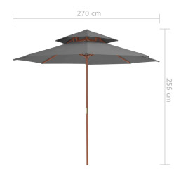 Parasol double avec mât en bois 270 cm Anthracite