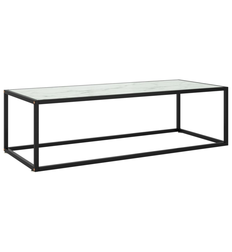 Table basse Noir avec verre marbre blanc 120x50x35 cm