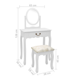 Coiffeuse et tabouret Blanc 65x36x128 cm Bois de paulownia MDF