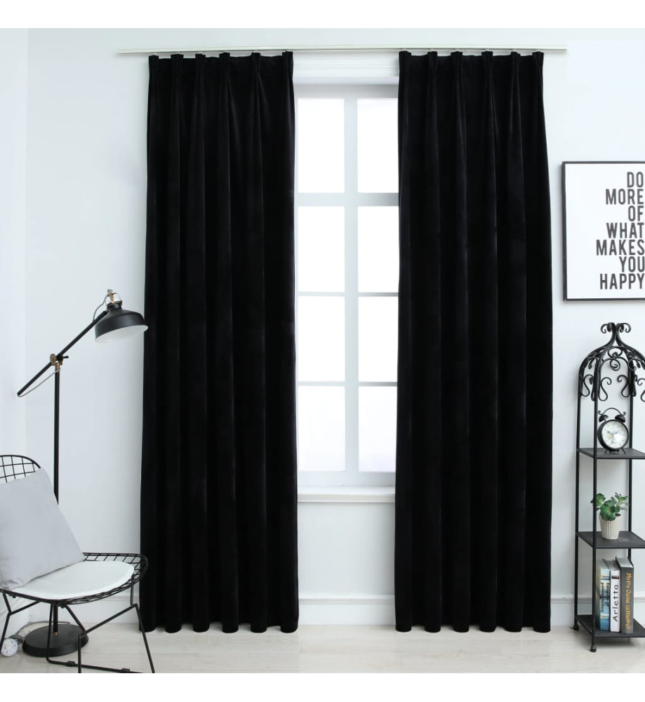 Rideaux occultants avec crochets 2 pcs Velours Noir 140x245 cm