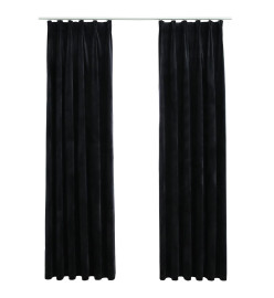 Rideaux occultants avec crochets 2 pcs Velours Noir 140x245 cm