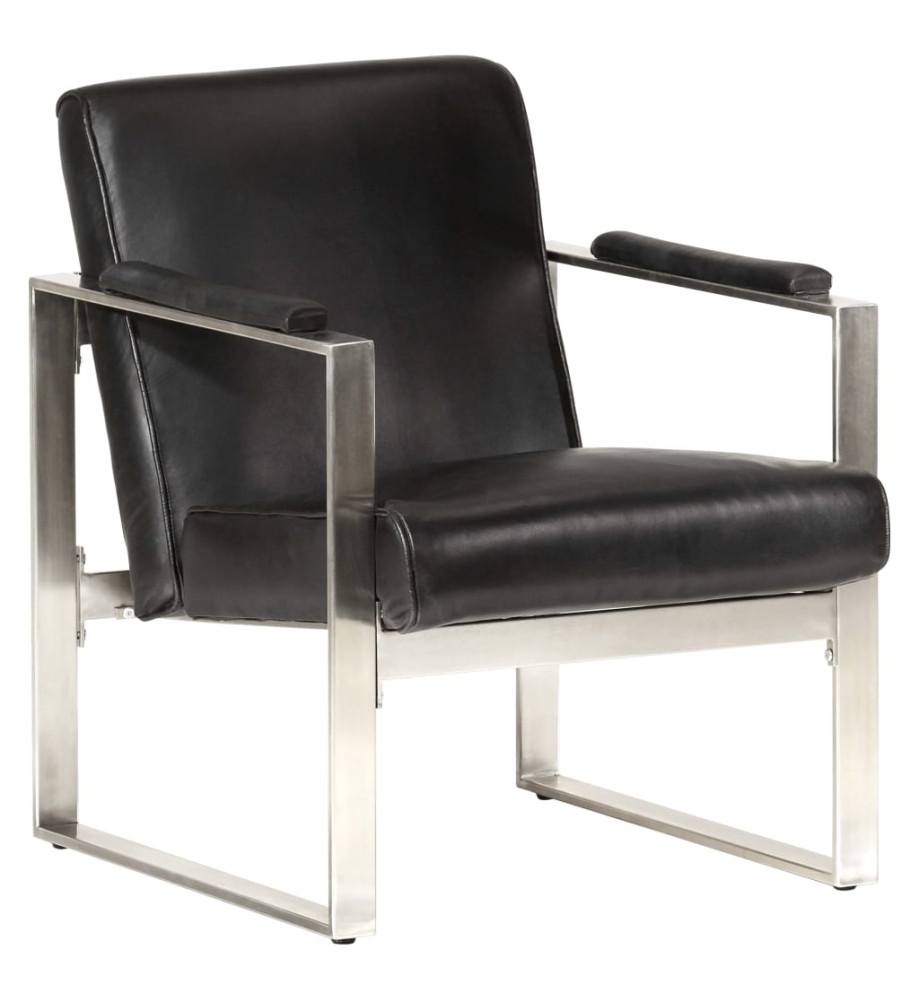 Fauteuil tube Noir 60x73x77 cm Cuir véritable