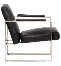 Fauteuil tube Noir 60x73x77 cm Cuir véritable