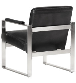 Fauteuil tube Noir 60x73x77 cm Cuir véritable