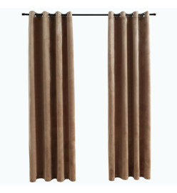 Rideaux occultants avec anneaux 2 pcs Velours Beige 140x225 cm