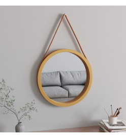 Miroir mural avec sangle Doré Ø 55 cm