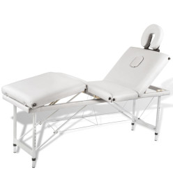 Table pliable de massage Blanc crème 4 zones au cadre aluminium