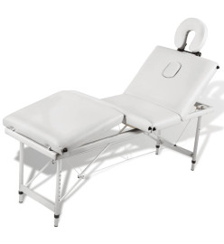 Table pliable de massage Blanc crème 4 zones au cadre aluminium