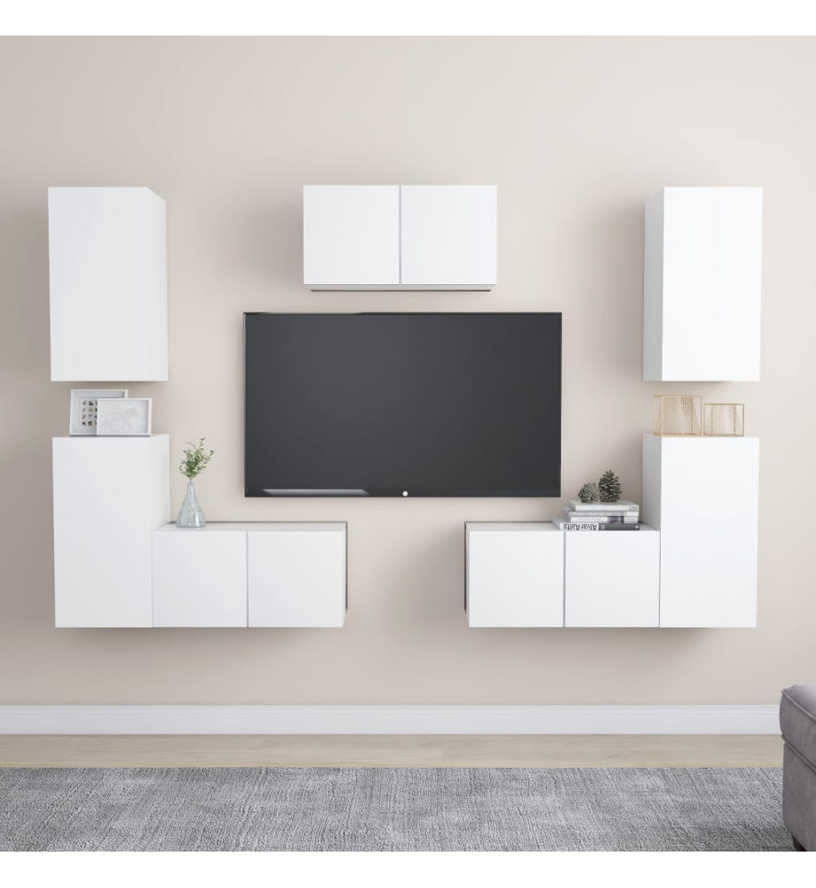 Ensemble de meubles TV 7 pcs Blanc Aggloméré