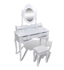 Coiffeuse avec miroir et tabouret 7 tiroirs Blanc