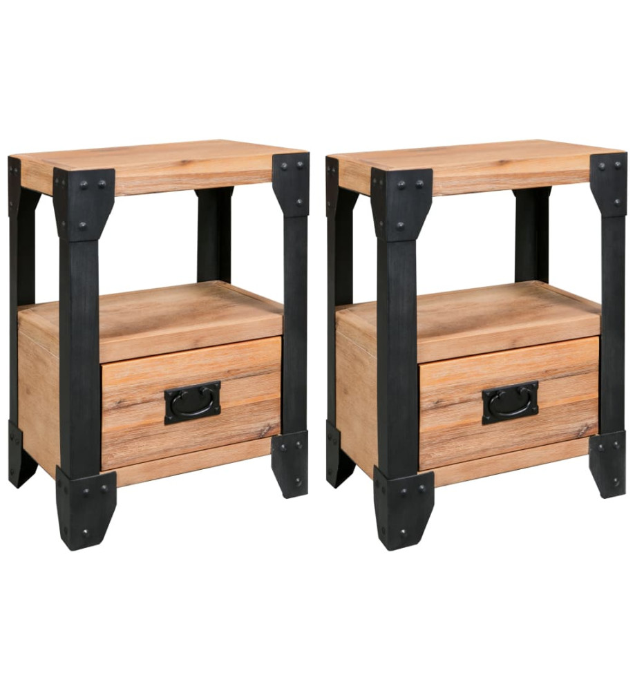 Tables de chevet 2 pcs Bois d'acacia massif Acier 40x30x54 cm