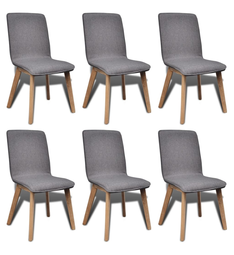 Chaises à manger lot de 6 gris clair tissu et chêne massif