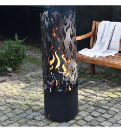 Esschert Design Baril à feu Flames Acier au carbone Noir FF408