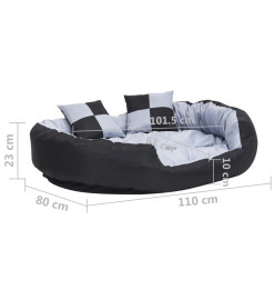 Coussin réversible lavable pour chien Gris et noir 110x80x23 cm