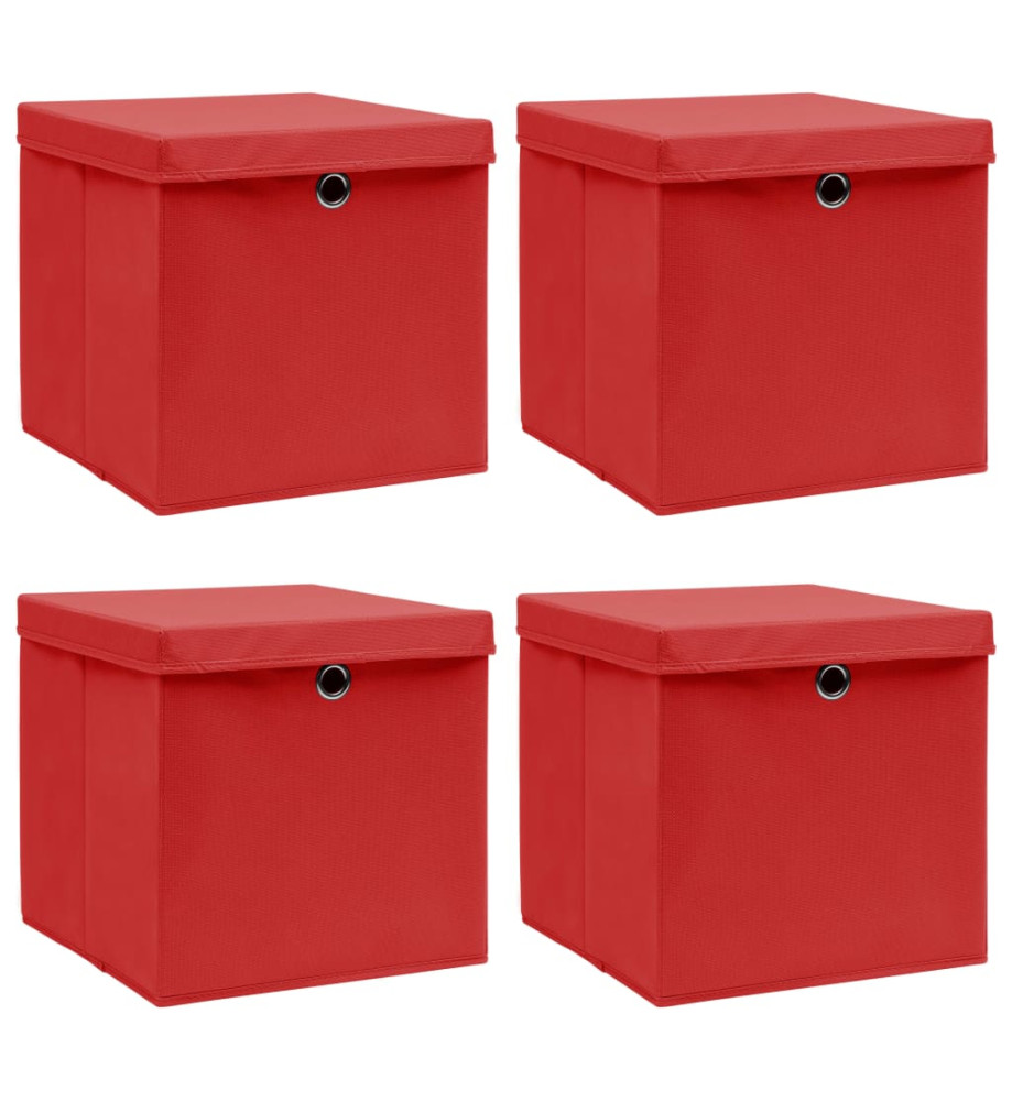 Boîtes de rangement et couvercles 4 pcs Rouge 32x32x32 cm Tissu