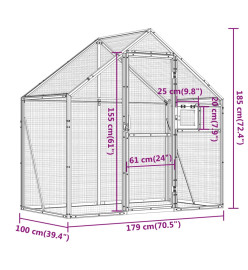 Volière anthracite 179x100x185 cm aluminium