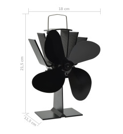 Ventilateur de poêle alimenté par chaleur 4 pales Noir