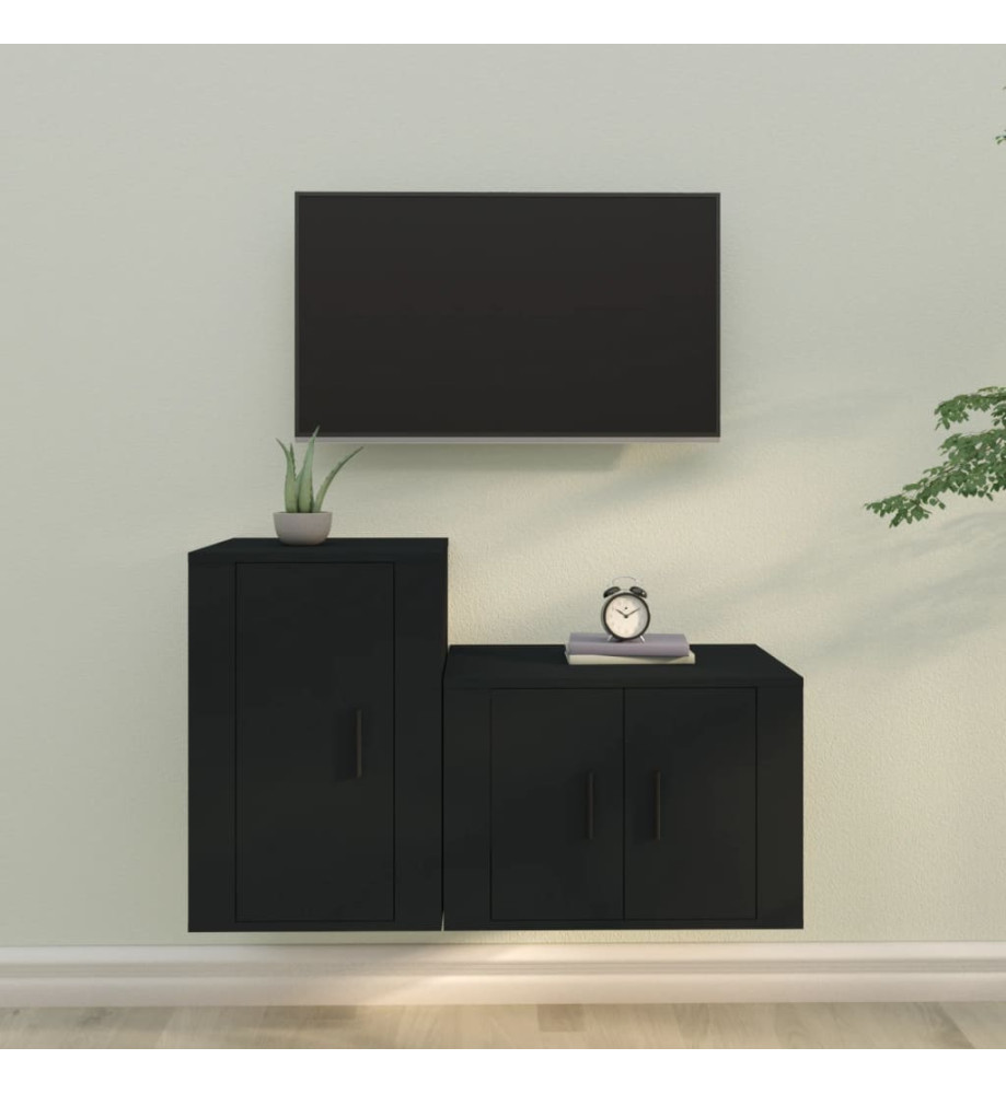 Ensemble de meubles TV 2 pcs noir bois d'ingénierie