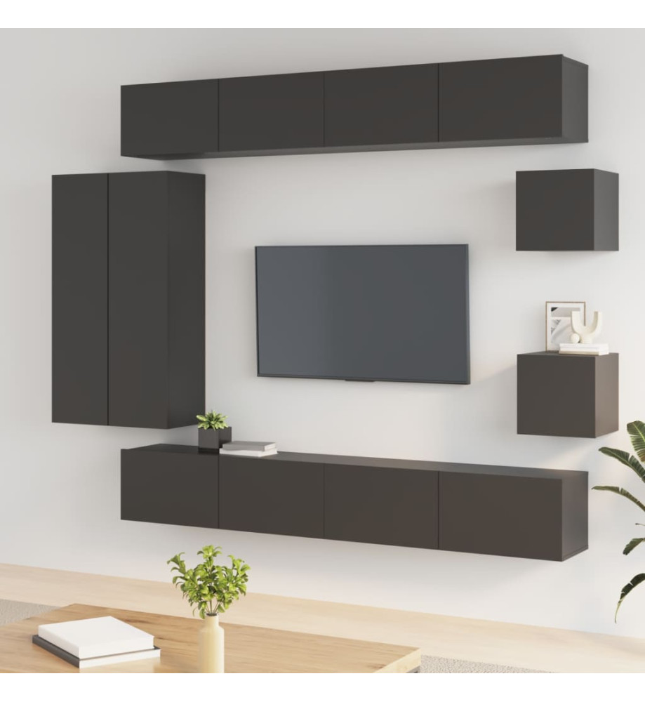 Ensemble de meubles TV 8 pcs Noir Bois d'ingénierie