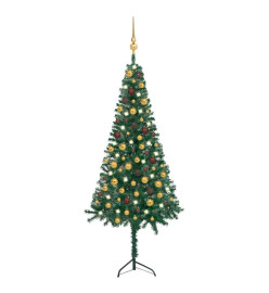 Arbre de Noël artificiel d'angle LED et boules Vert 150 cm PVC