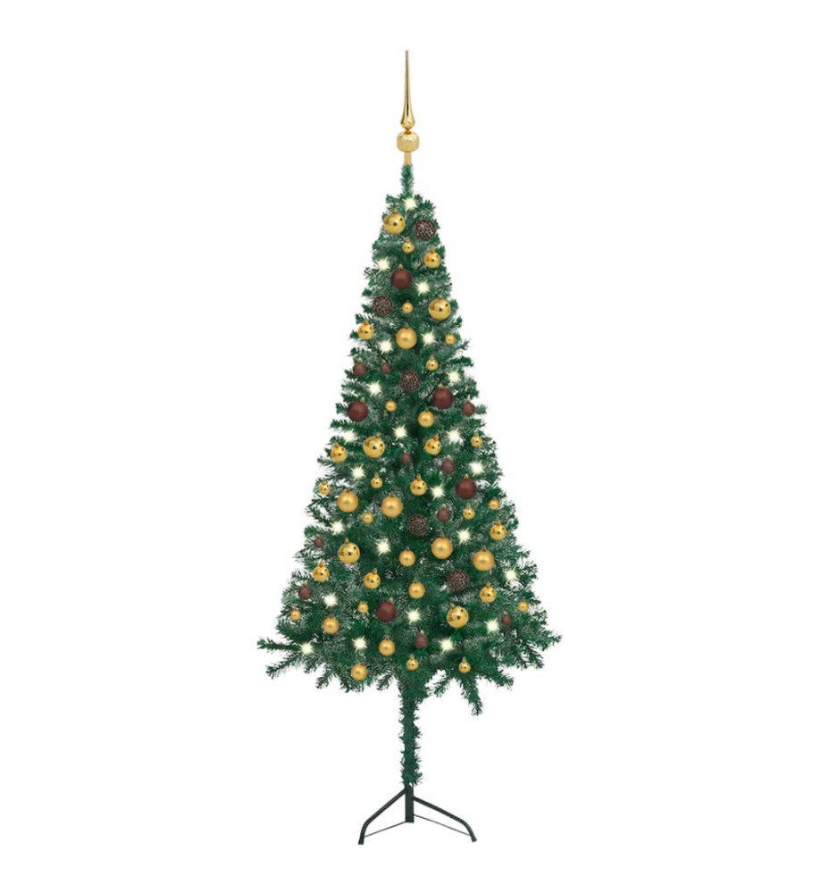 Arbre de Noël artificiel d'angle LED et boules Vert 150 cm PVC