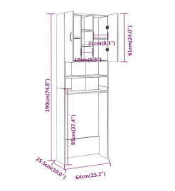 Meuble pour machine à laver Chêne fumé 64x25,5x190 cm